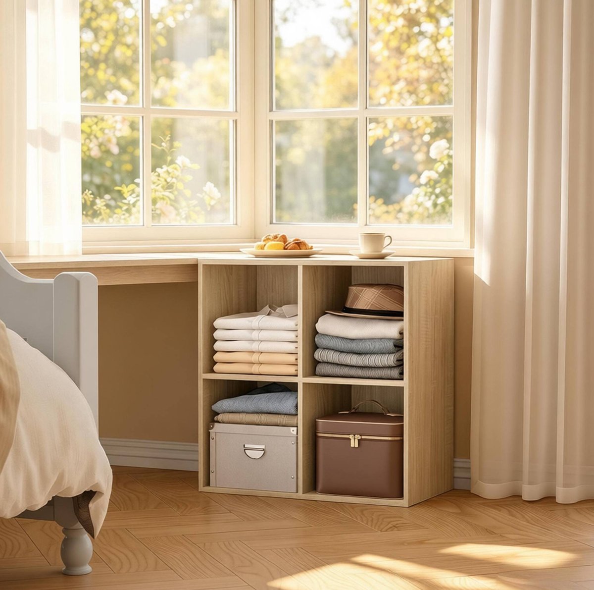 Vakkenkast – Open 4-Vaks Ontwerp – 60 x 60 x 29,5 cm – Hout – Eik – Voor Woonkamer, Bureau En Slaapkamer