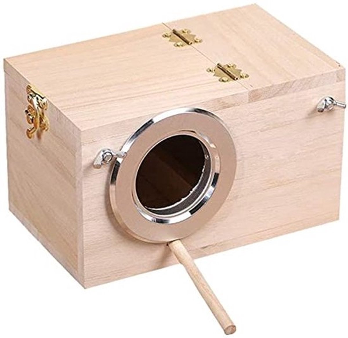 Parkietnestbox Duurzaam Hout - Vogelhuis - Broedbox - Geschikt voor Dwergpapegaaien - Metalen Randopening - Gemakkelijk te Reinigen - Vogelnestkast
