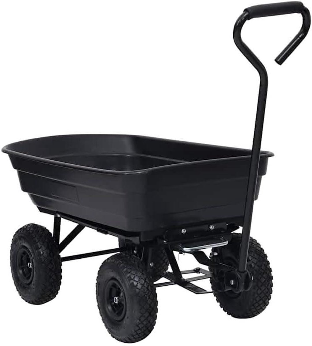 Tuinkantelwagen - Handwagen Tuin - Tuintransport - Robuust Stalen Frame - 300 kg draagkracht - Zwart