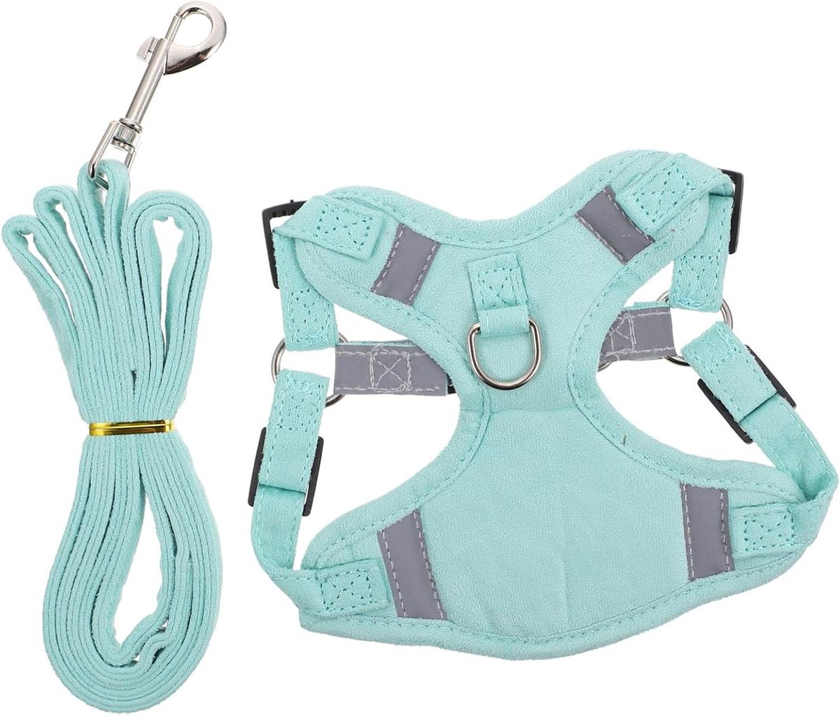 Huisdier Harnas Set - Katten Tuigje Leash - Buiten Wandelen - Met Reflecterende Strips - Maat S - Lichtgroen