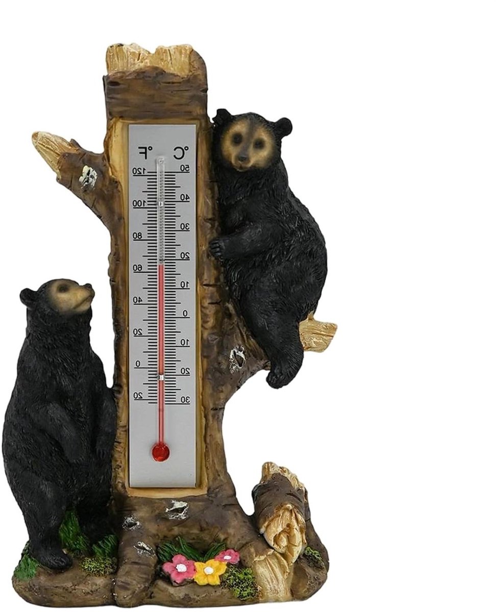 Buitenthermometer Dubbele Schaal - Temperatuurmonitor Buiten - Weersomstandigheden Monitoren - Decoratief Berenontwerp - 27 Centimeter - Uniek
