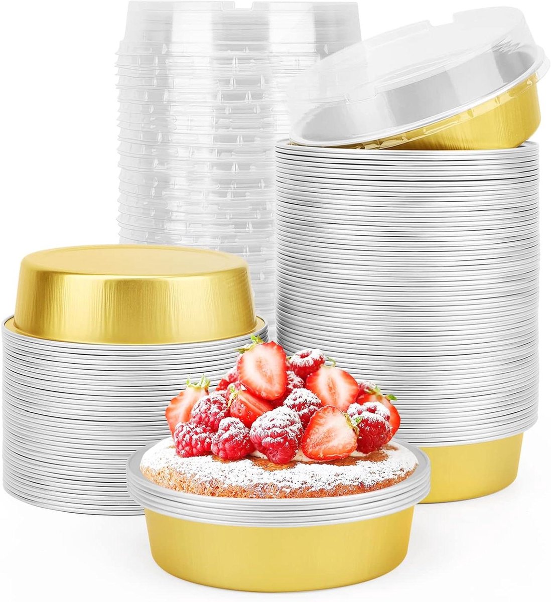 Mini Taartvormpjes - Aluminium Bakvormen - Cakes Bakken - Met Deksel - 100 Stuks - Goud