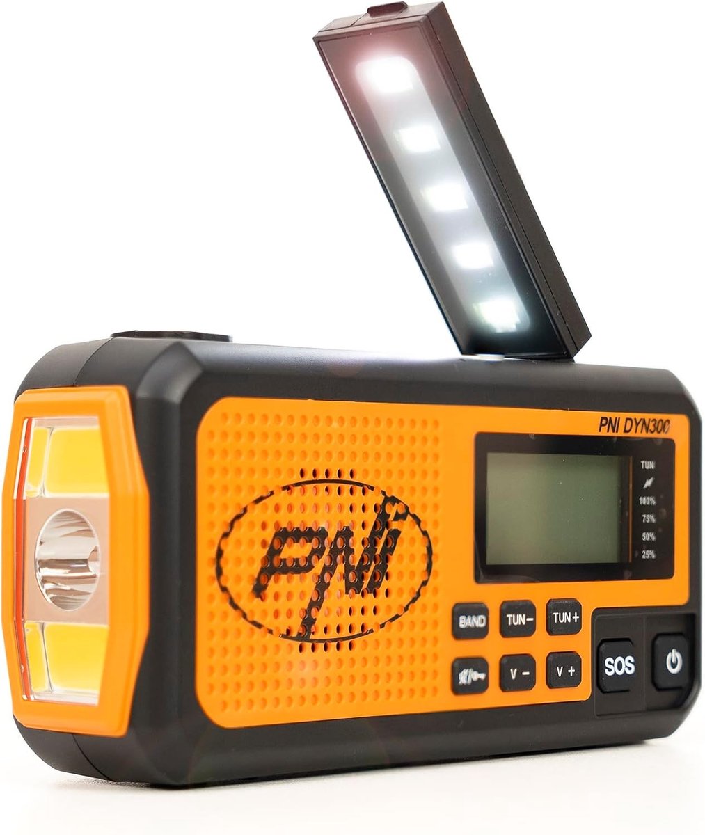 Noodradio solar en opwindbaar - Oranje - Draagbare Radio met Dynamo, Powerbank en Zaklamp - Waterbestendig - Voor Noodsituaties