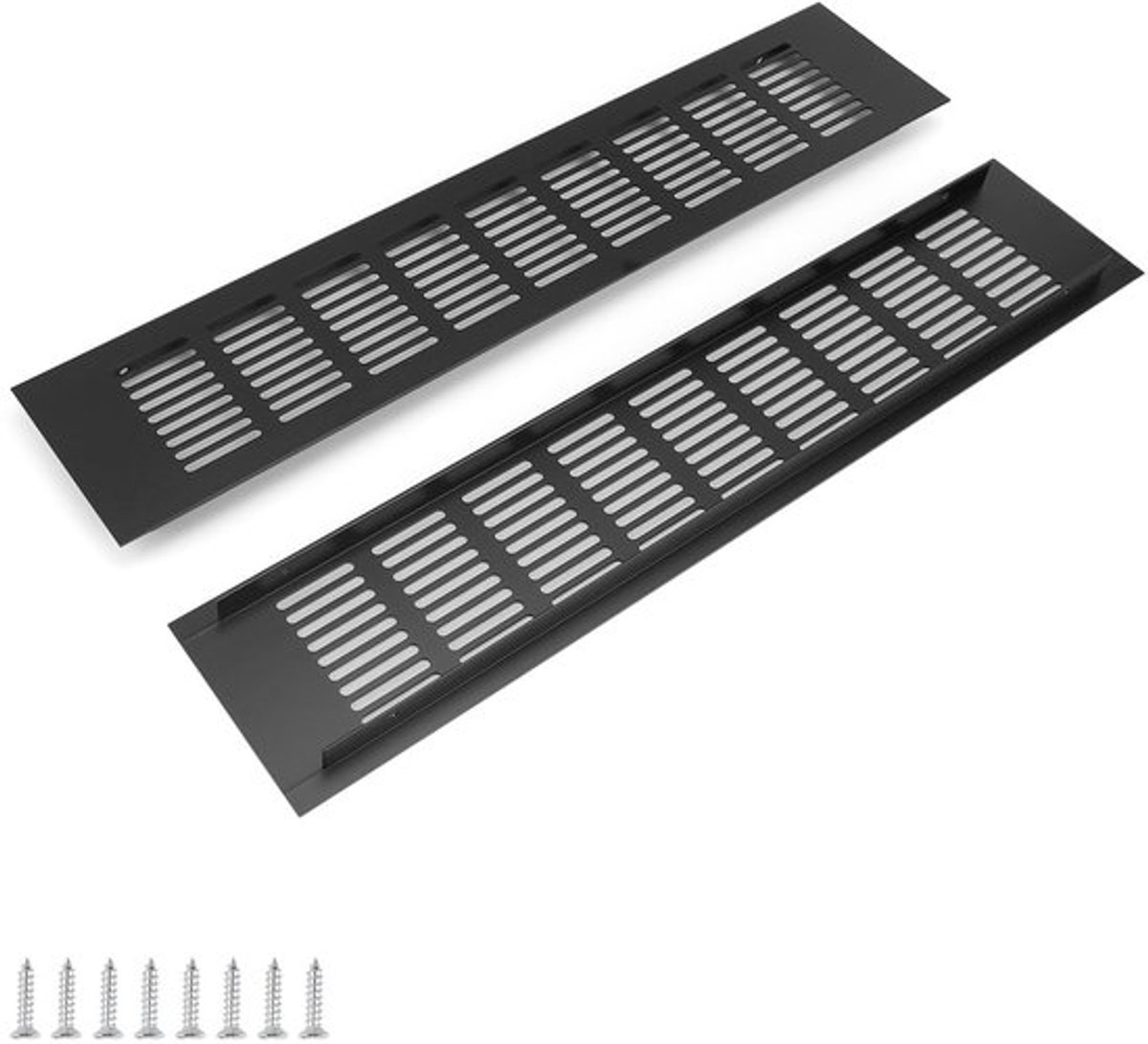 Ventilatierooster Zwart 400 mm - Aluminium - 2 Stuks - Rechthoekig - Voor Ventilatie - Eenvoudig te Installeren - Ontluchtingsrooster