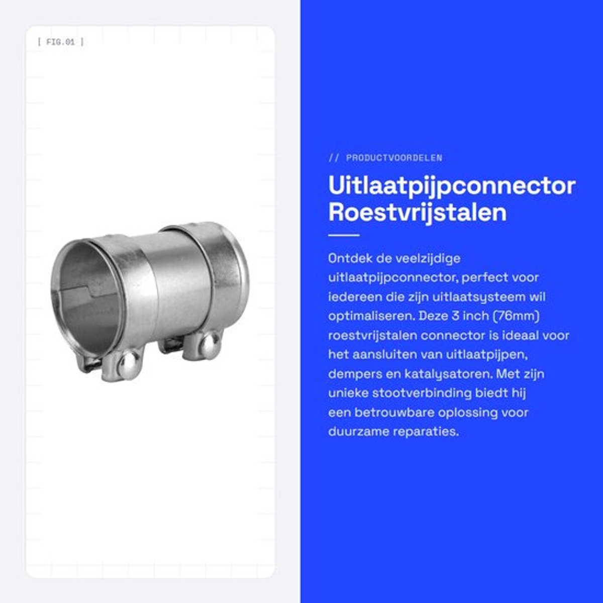 Uitlaatpijpconnector 3 Inch - Dubbele Klemverbinding - Roestvrijstalen Huls - Universele Buisreparatie - Stootverbinding - Uitlaatbandklemhuls - Uitlaatverbinding