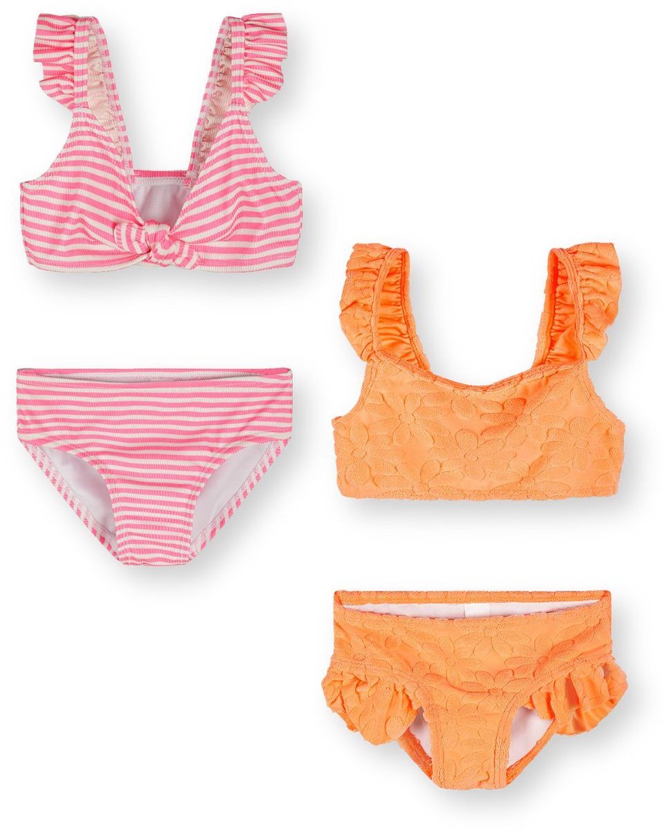 Minoti 2-pack bikini meisjes gestreept met ruches - roze