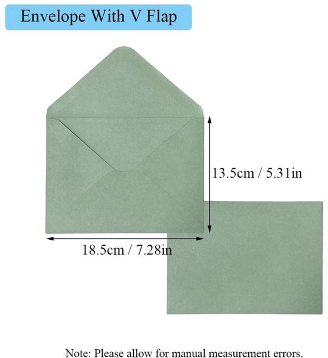 50 stuks enveloppen, saliegroene enveloppen, gekleurde zelfzegel voor bruiloft, feestuitnodigingen, wenskaarten (envelop met V-flap)