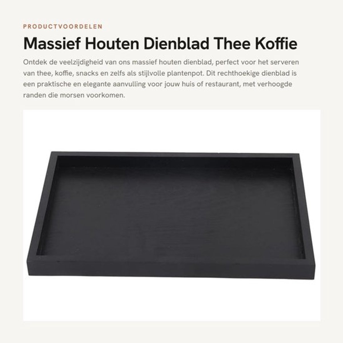 Dienblad Hout Antislip - Dienblad Rechthoekig - Dienblad Groot - Dienblad Zwart - Dienblad 60x60 - Verhoogde Randen - Serveerblad