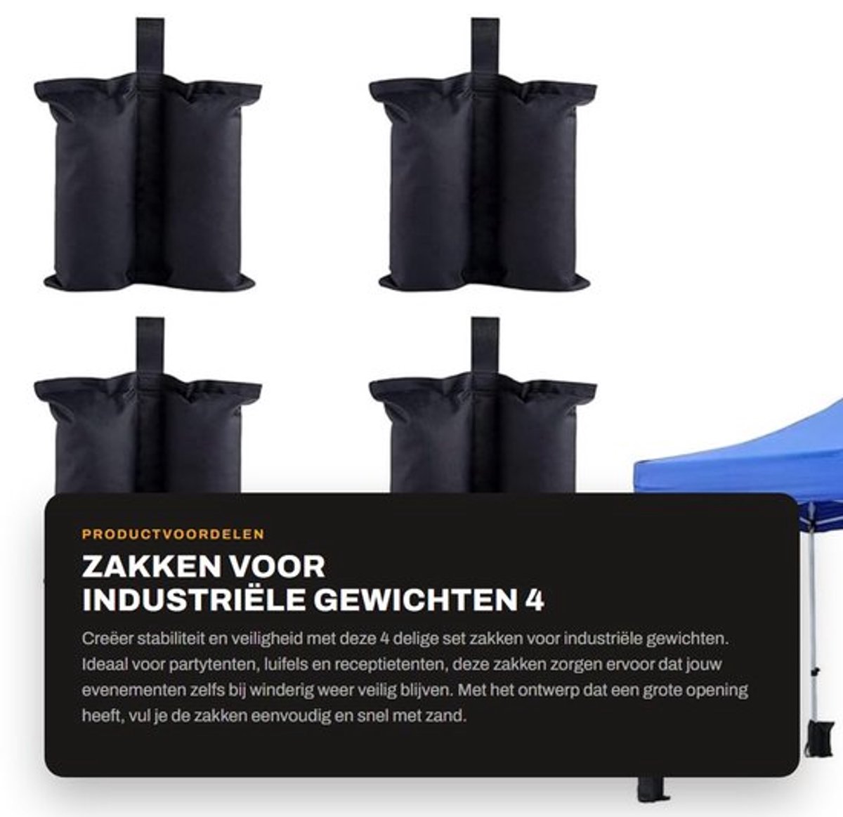 Zakken 4 Delige Set - Zakken voor Gewichten - Zakken voor Tenten - Opvouwbaar - 800D Oxford-doek - Grootte 34x33cm - Tentgewicht