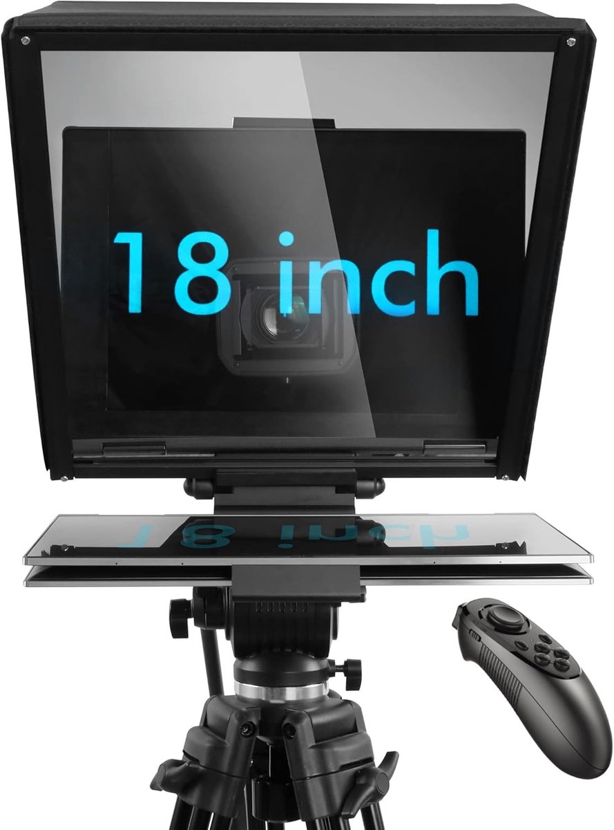 Teleprompter 18 inch met Bluetooth afstandsbediening, tekstsoftware en videoconferentie mogelijkheden voor professionele opnames