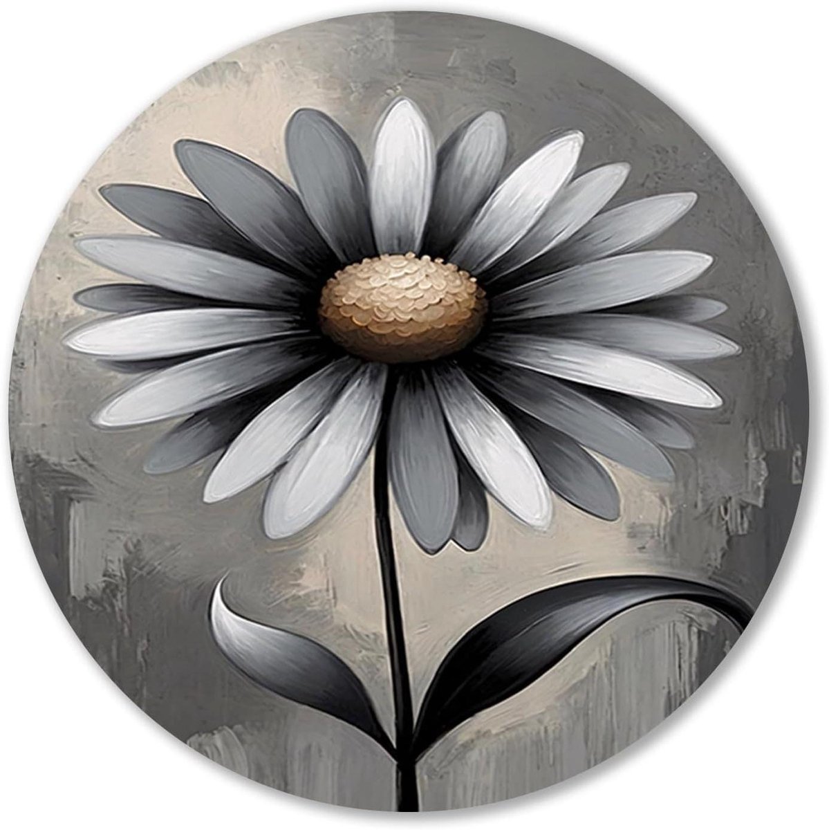 Wandcirkel Bloem - Muurdecoratie Rond - Woonkamer Aankleden - Uniek Design - 60x60 cm - Grijs Zwart Wit Bruin Beige