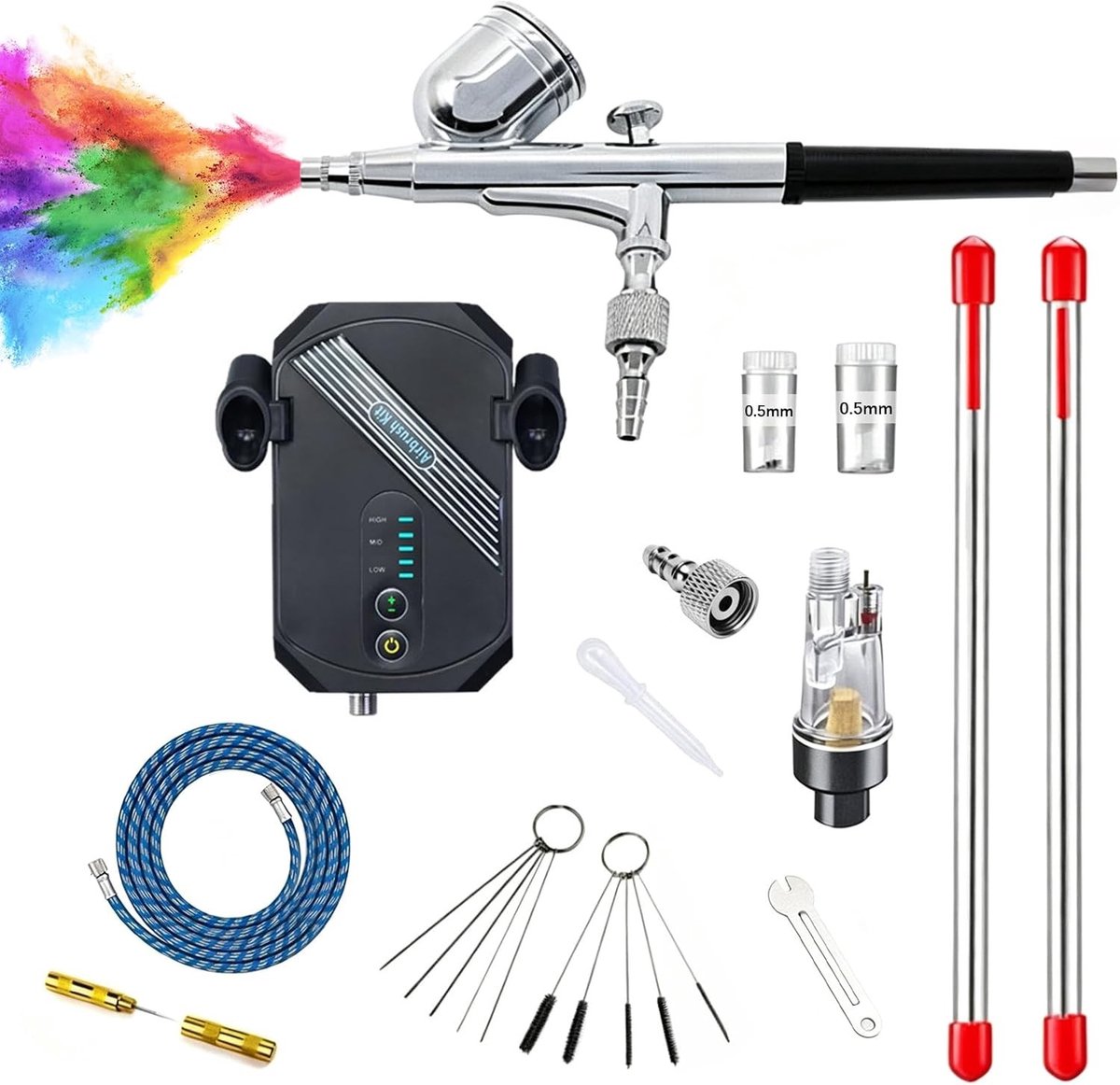 Draagbare Airbrush Set met Compressorpomp, Dubbele Actie Airbrush en 3 Nozzles voor Modelbouw, Make-up en Nagelkunst