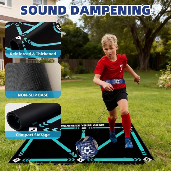 Voetbal Trainingsmat - Kickmat Balcontrole - Voetbalvaardigheid Verbeteren - Antislip Diatomeeënaarde - 90x60 cm - Blauw Zwart — afbeelding 4