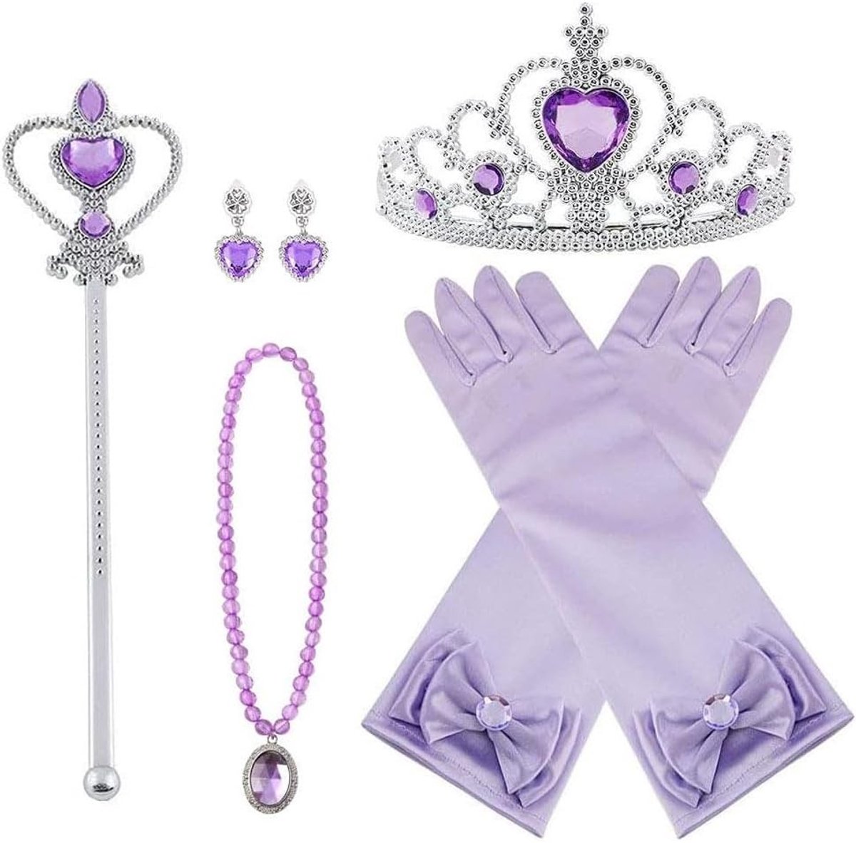 Prinses kostuums accessoires voor meisjes, sieraden, Elsa kroon, toverstaf, handschoenen en oorbellen voor een magische look