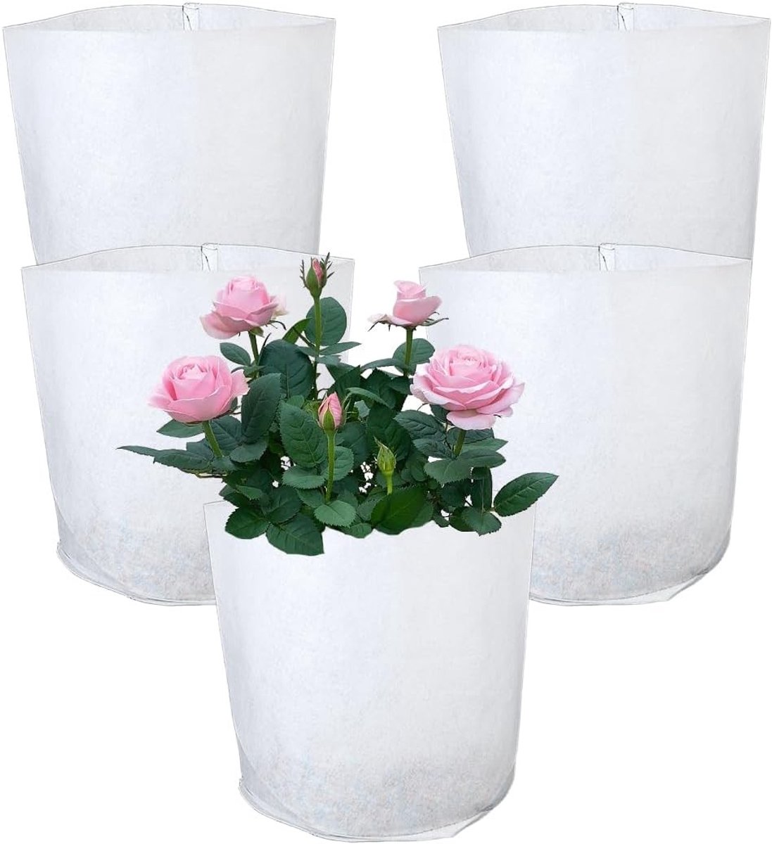 Set van 5 Stuks 10 L Tuinpotten van Vliesdoek, Ventilerende Plantentassen met Handvatten voor Aardappelen, Tomaten en Groenten, Geschikt voor Zware Lasten tot 300 g