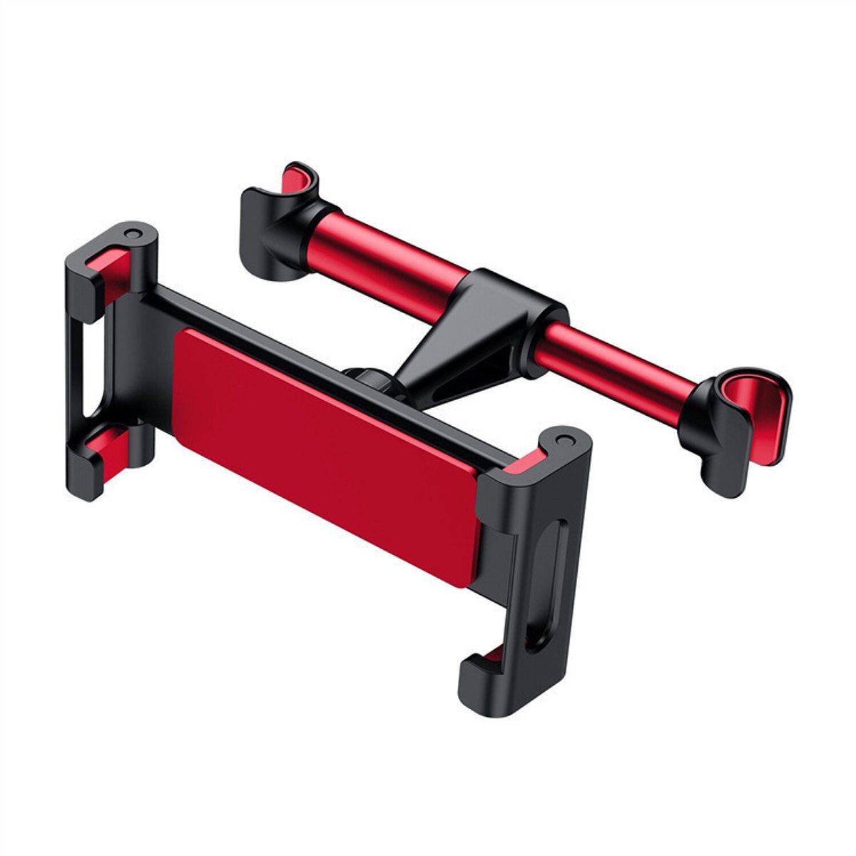 Tablet Houder Auto - Kantelbaar & Draaibaar - Tablethouder - Hoofdsteun Bevestiging -12 cm tot 32,8 cm -Rood en zwart – Klikbevestiging (uitschuifbare klem)