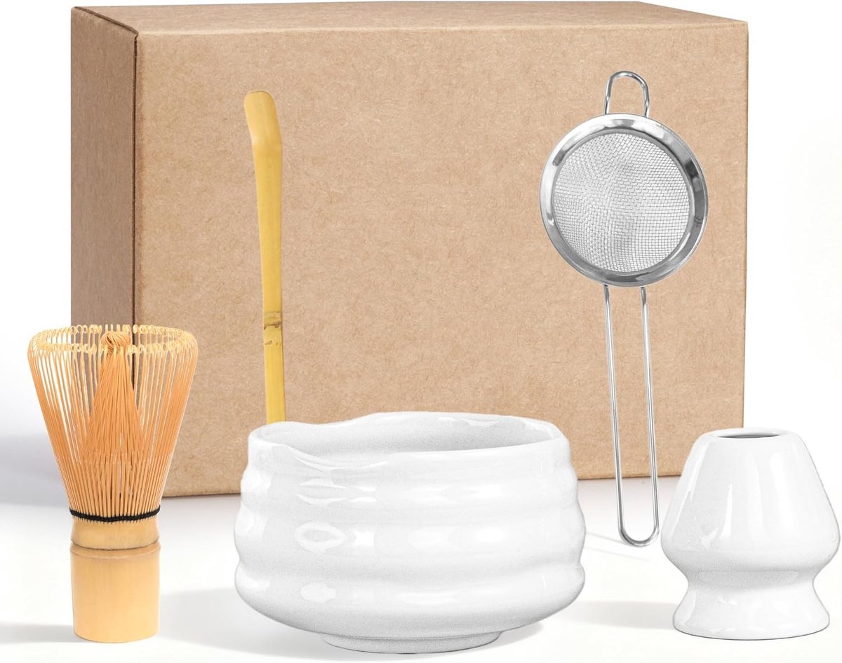 Matcha set - Groen - 5-delig - Bamboe en Keramiek - Voor Thuis Theeceremonie