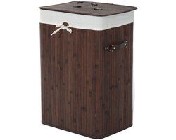 Smalle wasmand met deksel - 72 liter wasmand met handvat - uitneembare waszak - wasbox voor wasruimte - slaapkamer - badkamer - donkerbruin