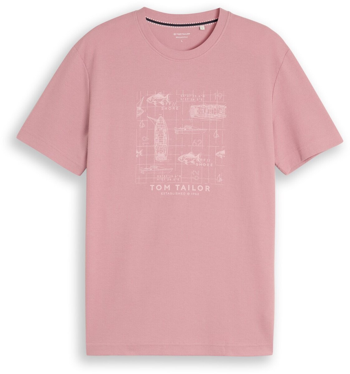 Tom Tailor - T-shirt met wafelstructuur - Maat L - dusty rose