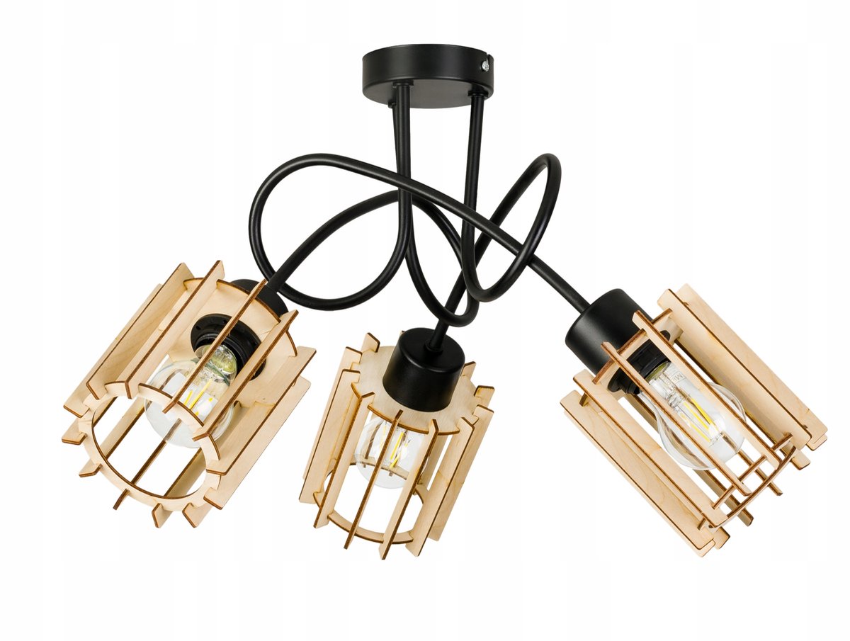 Hanglamp Loft Hout E27 Zwart 3-lichts