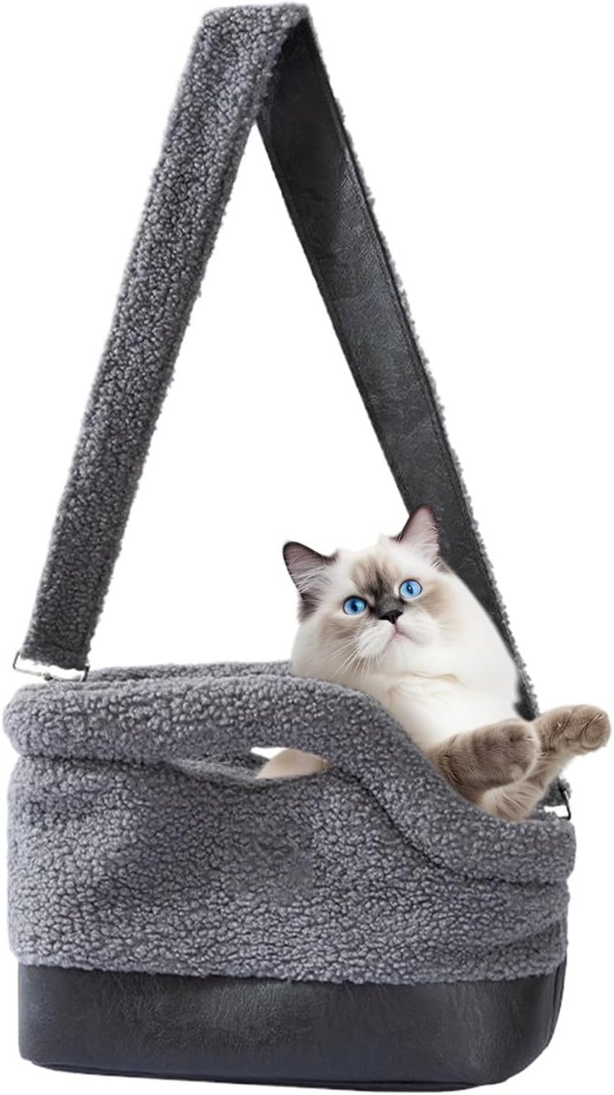 Kleine Dierentas - Draagtas Huisdier - Veilig Vervoer - Verwarmd Fleece Interieur - 46.6 x 38.7 cm - Grijs
