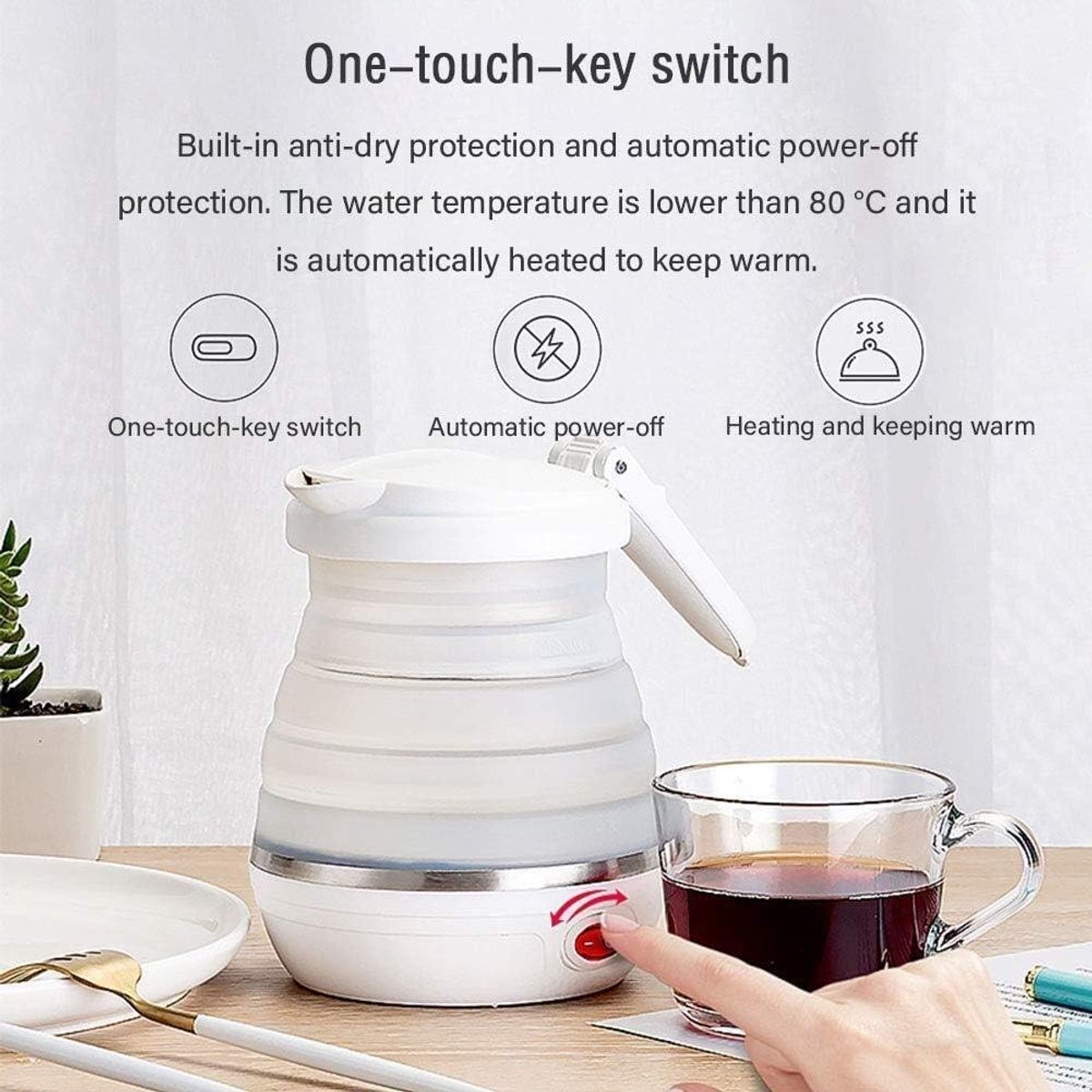 Elektrische Waterkoker Reis Waterkoker Snel Water Koken Opvouwbaar Ontwerp 0.6 Liter Wit