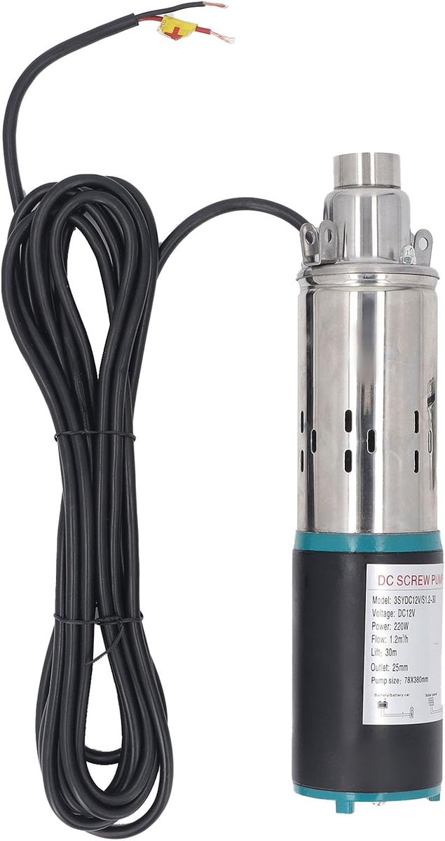 Dompelpomp RVS - Schroefpomp 12V - Water Verplaatsen - Zonne- en Batterij-Aangedreven - 30 Meter Opvoerhoogte - Zilverkleurig