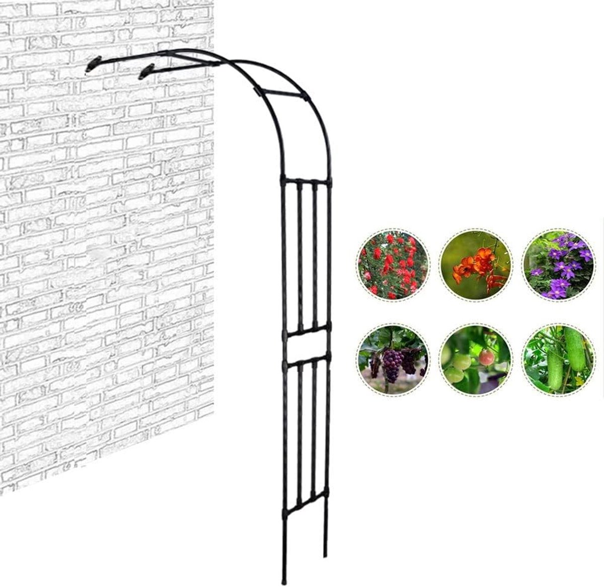 Rozenboog - Tuinboog Muur - Klimplanten Steunen - Halve Muur Montage - B60xH240cm - Zwart