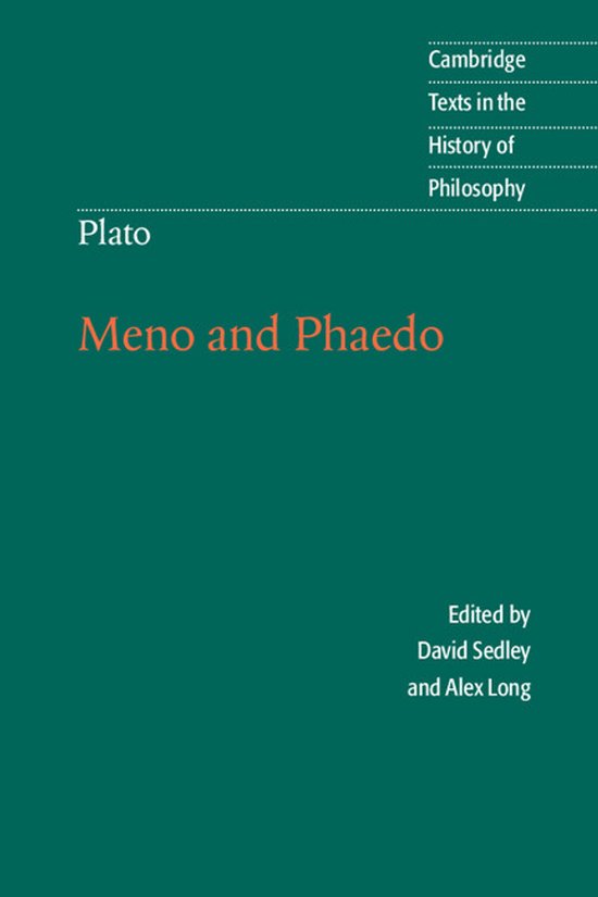 Boekomslag van "Meno and Phaedo" door Plato, deel van Cambridge Texts in the History of Philosophy, bewerkt door David Sedley en Alex Long.