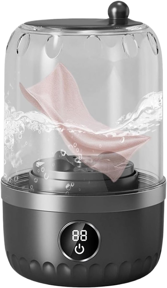 Draagbare wasmachine Mini wasapparaat Ondergoed reinigen Trillingsvrij ontwerp 1 liter capaciteit Zwart