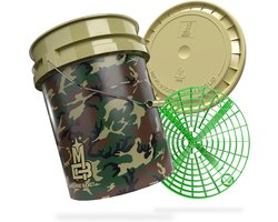 Wasemmer Set - Emmer met Deksel - Auto Wassen - Met Grit Guard Inzet - 20 Liter - Camouflage Groen