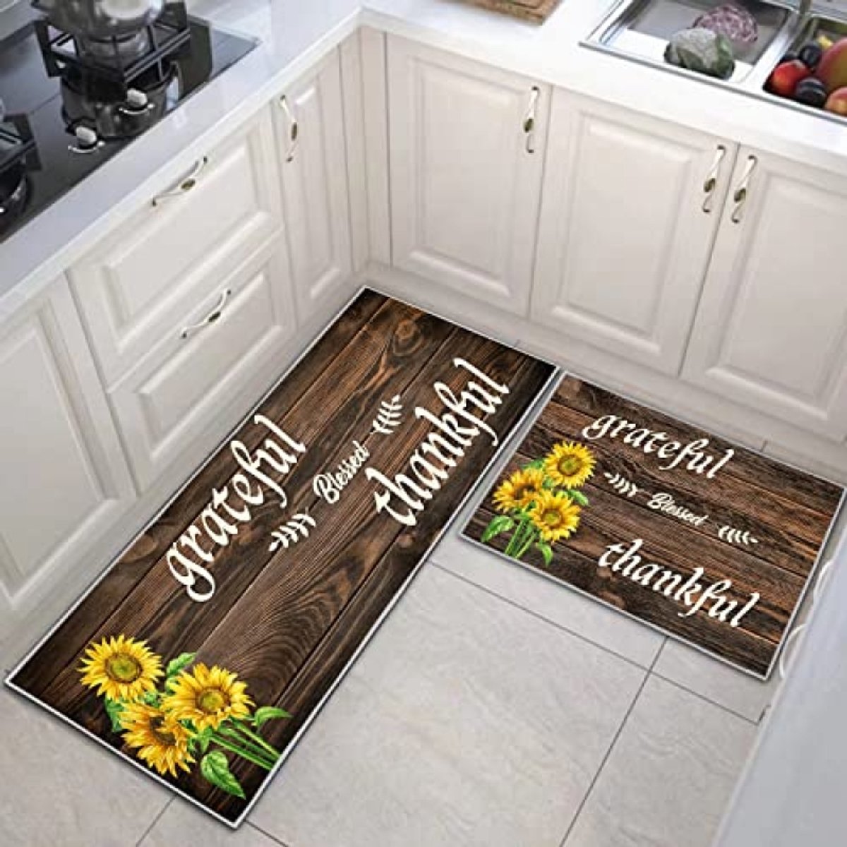 Keukenmatsets antislip duurzaam keukenvloerkleed, 2 stuks wasbare keukenmatten loper kleden voor keuken, wasruimte, slaapkamer (E, 40 x 60 cm (loper))