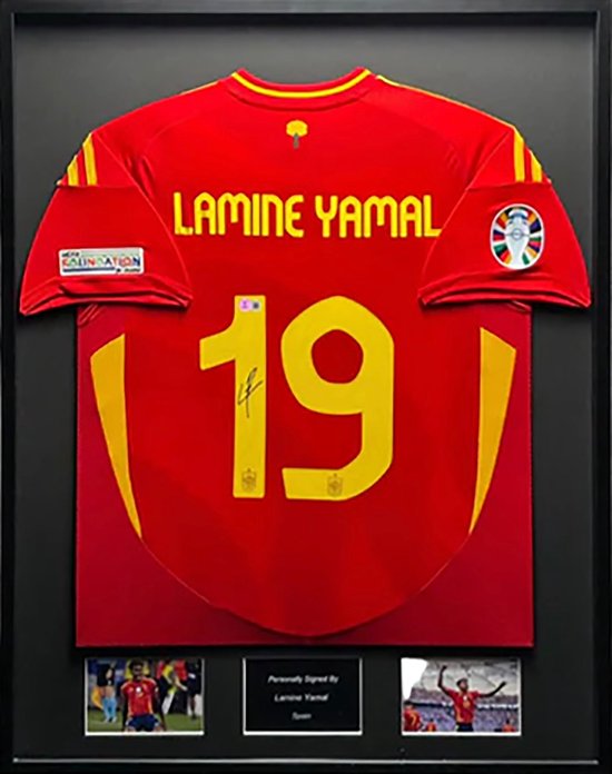 Lamine Yamal gesigneerd Spanje 2024 ingelijst thuis shirt