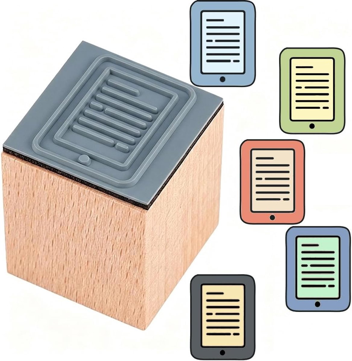 Mini stempels - Hout rubber - Agenda decoreren - E-reader motief - 25 cm - Houtkleur