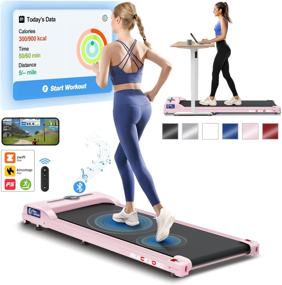 Loopband Onder Tafel - Compacte loopband - Thuis sporten - 2-in-1 ontwerp - 1-9 km/u - Roze