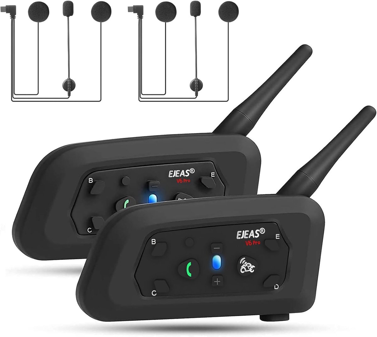 Motorhelm Communicatie - Intercom Systeem - Motorrit Communicatie - 6 Personen Koppelen - 800m Bereik - Zwart