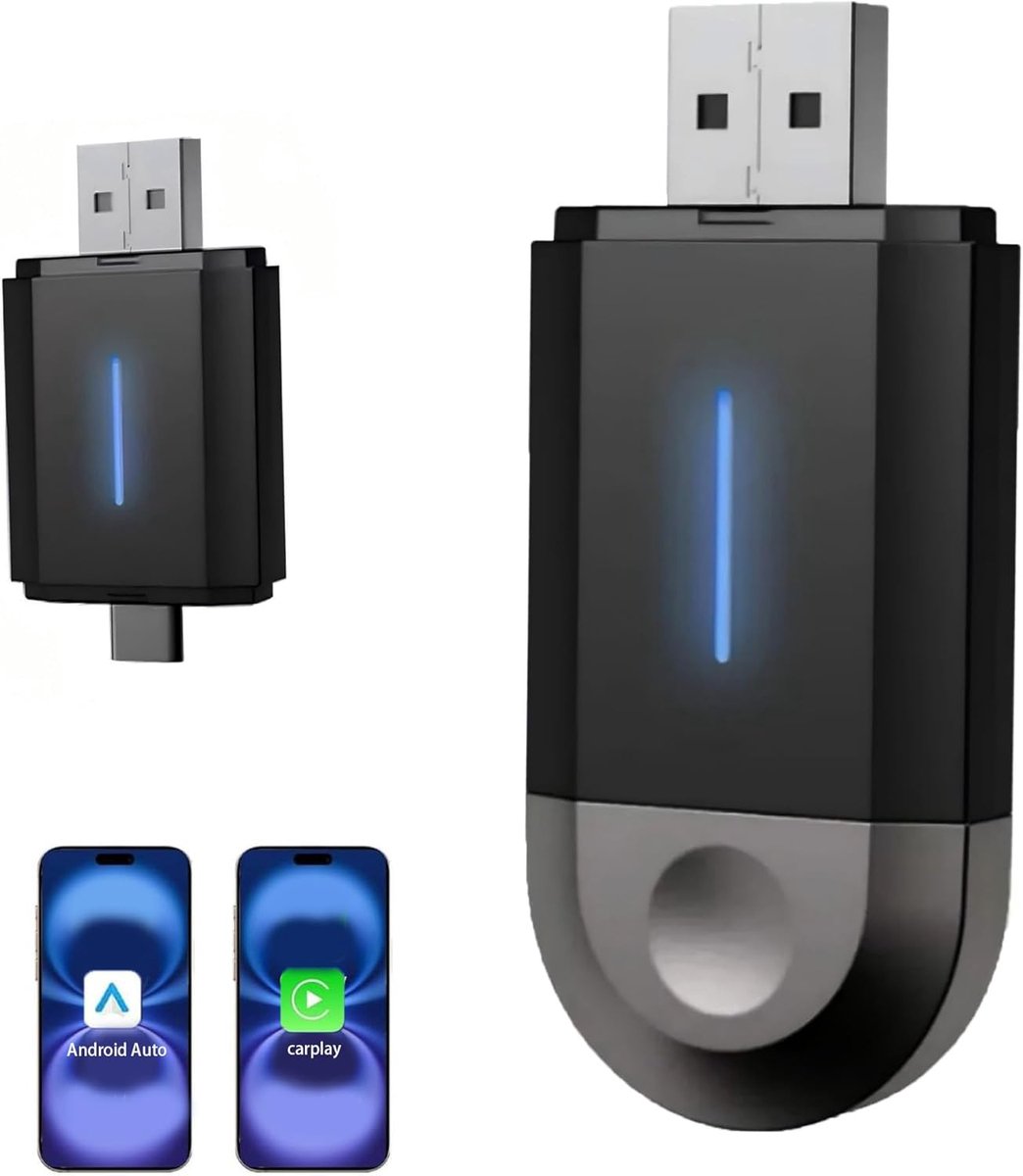 SnelShoppen - CarPlay Wireless Adapter - Draadloze Plug-in Adapter voor Android Auto en Apple CarPlay - Ondersteunt iPhone/Android - Geschikt voor iOS