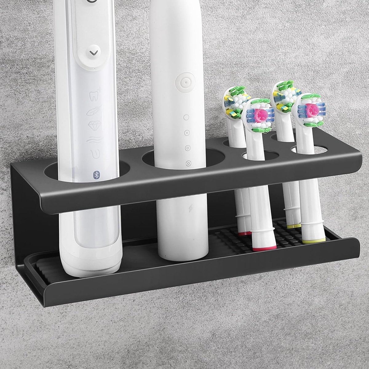 SnelShoppen - Toothbrush Holder - Elektrische Tandenborstelhouder - RVS Wandbevestiging - Zelfklevend - Zwart - Ruimtebesparend - Voor Tandenborstels
