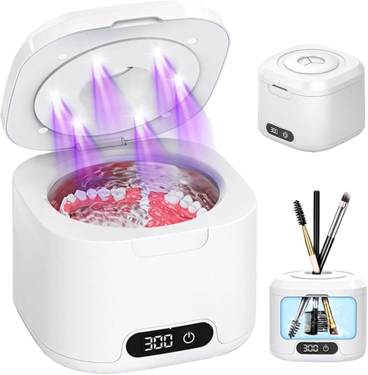 SnelShoppen - Ultrasonic Cleaning Device voor Tanden, 49000Hz Ultrasone Cleaner voor Mondbeschermers, Dentures, Retainers en Sieraden - 340ML met Digi