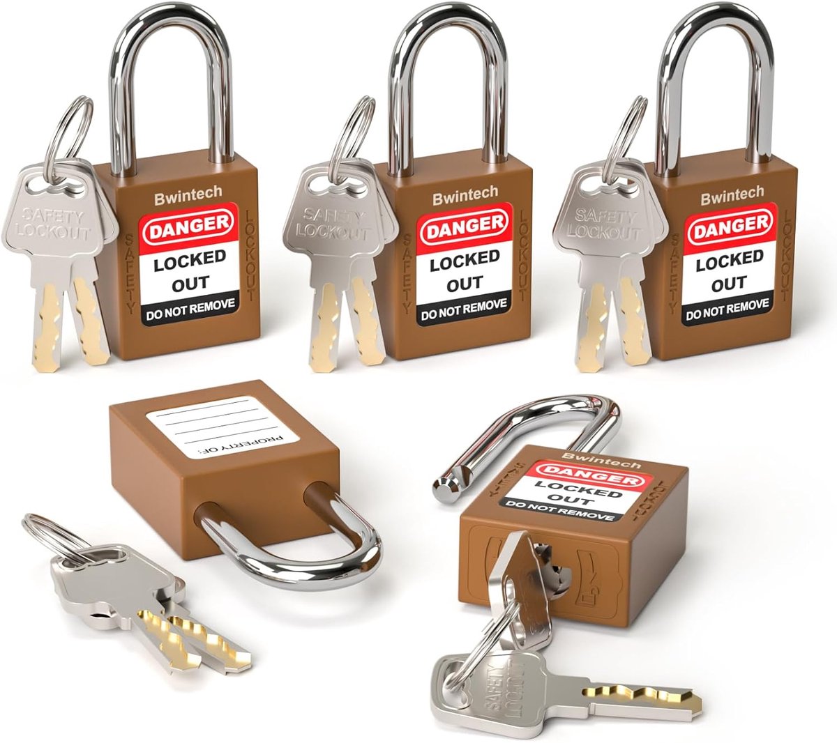 SnelShoppen - 5 Stuks 38mm Bruine Sleutelslot Veiligheidsloten voor Lockout Tagout Stations en Apparaten, Duurzaam en Betrouwbaar