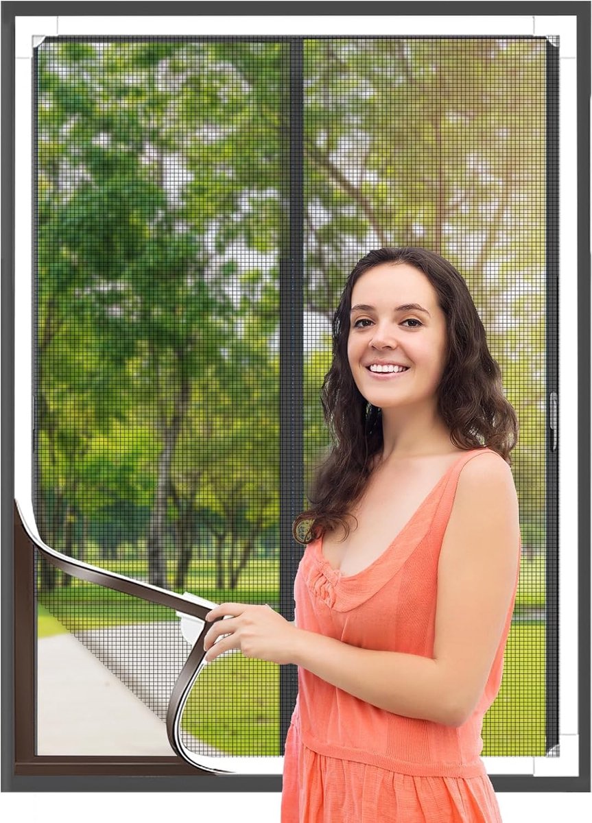 SnelShoppen - Verstelbaar Magnetisch DIY Raamhor 1x1 m - Muggennet met Frame en Magnetische Strip - Eenvoudig te Installeren - Zwart - Voor Tuin, Huis