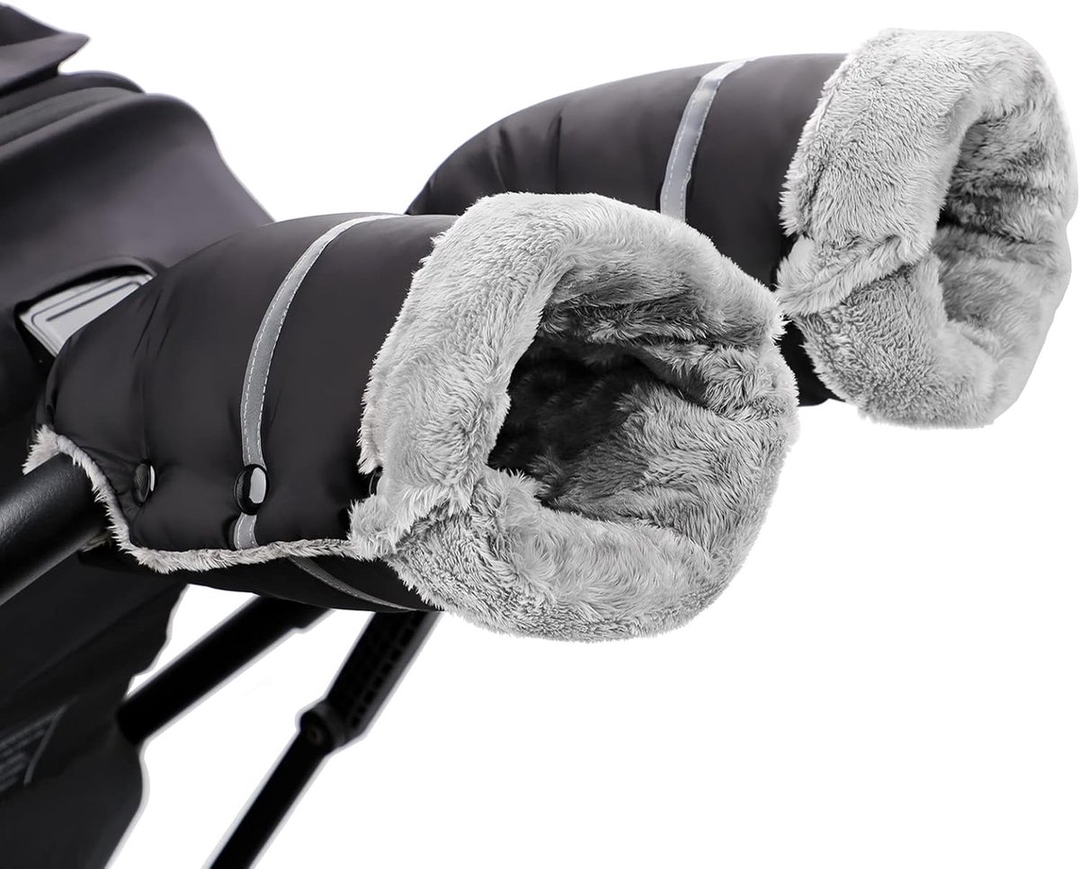 SnelShoppen - Pram Gloves Hand Warmer voor Babywagen - Waterdichte Winter Mittens met Rabbit Fur - Universele Maat - Zwart - Ideaal voor Koude Weersom
