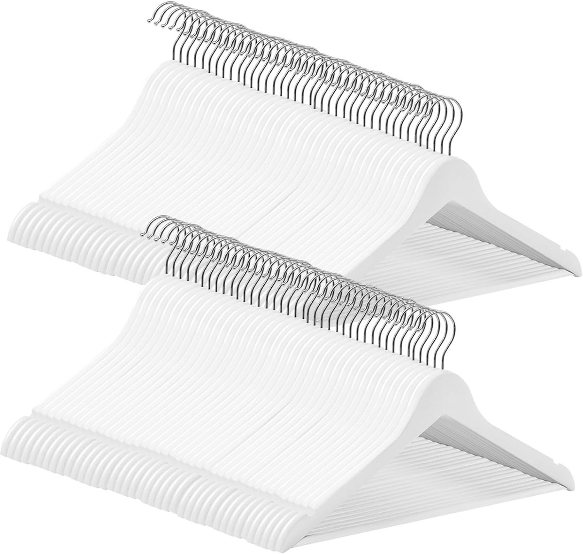 SnelShoppen - 80 Stuks Houten Kledinghangers - Natuurlijke Ruimtebesparende Hangers met 360° Rotatable Haak, Antislip Broekbalk, Wit, Perfect voor Kle
