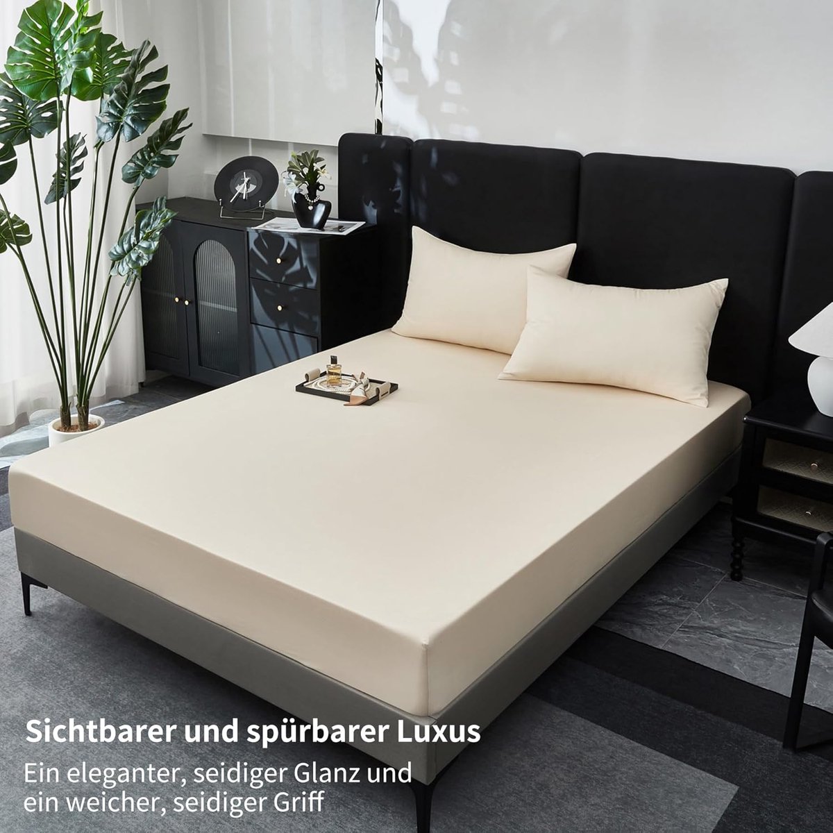 Thijox - Hoeslaken 140 x 200 cm Lichtbeige Katoen-Satijn, Ademend, Verkoelend, Zacht, Geschikt voor Boxspringbed met Matrassen tot 30 cm