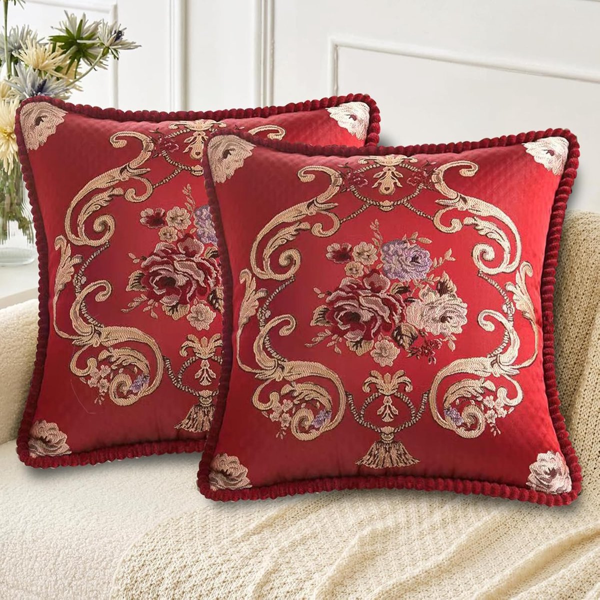 SnelShoppen - Set van 2 Dubbelzijdige Vintage Bloemen Kussenhoezen - Super Zacht, Ademend, Decoratief voor Woonkamer, Slaapkamer, Balkon - 50x50 cm -