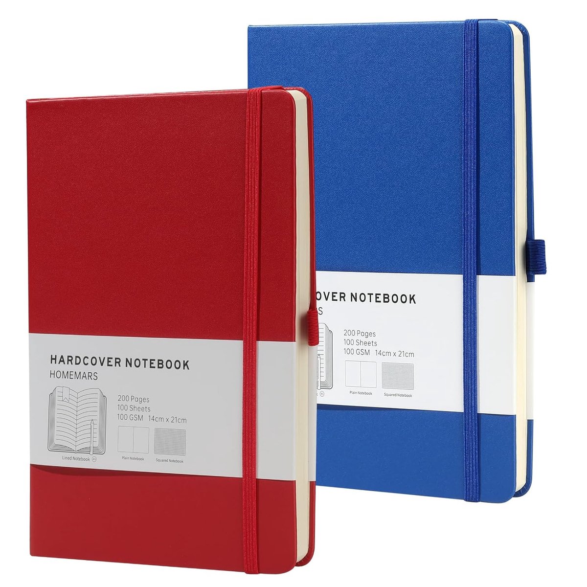 SnelShoppen - A5 Bullet Dotted Notebook, Dagboek met 200 Pagina's, 100g/m² Papier, Vaste Kaft, Penhouder, Bladwijzer, Rood Blauw, Perfect voor School,