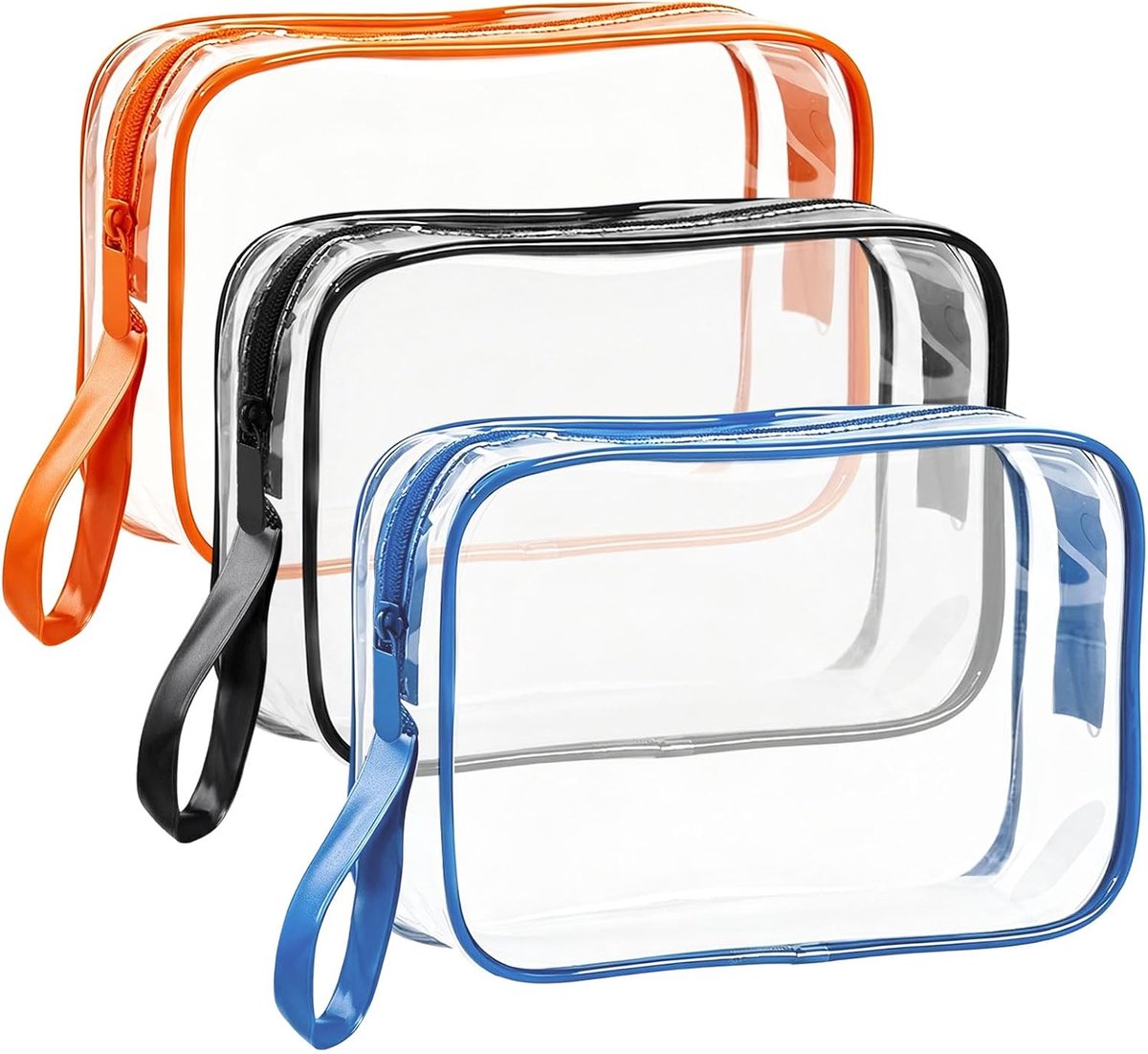 SnelShoppen - 3 Stuks Transparante Toilettas - Doorzichtige Cosmetica Tas 20 x 15 x 6,5 cm - Waterdicht Reisaccessoires voor Mannen en Vrouwen in 3 Kl