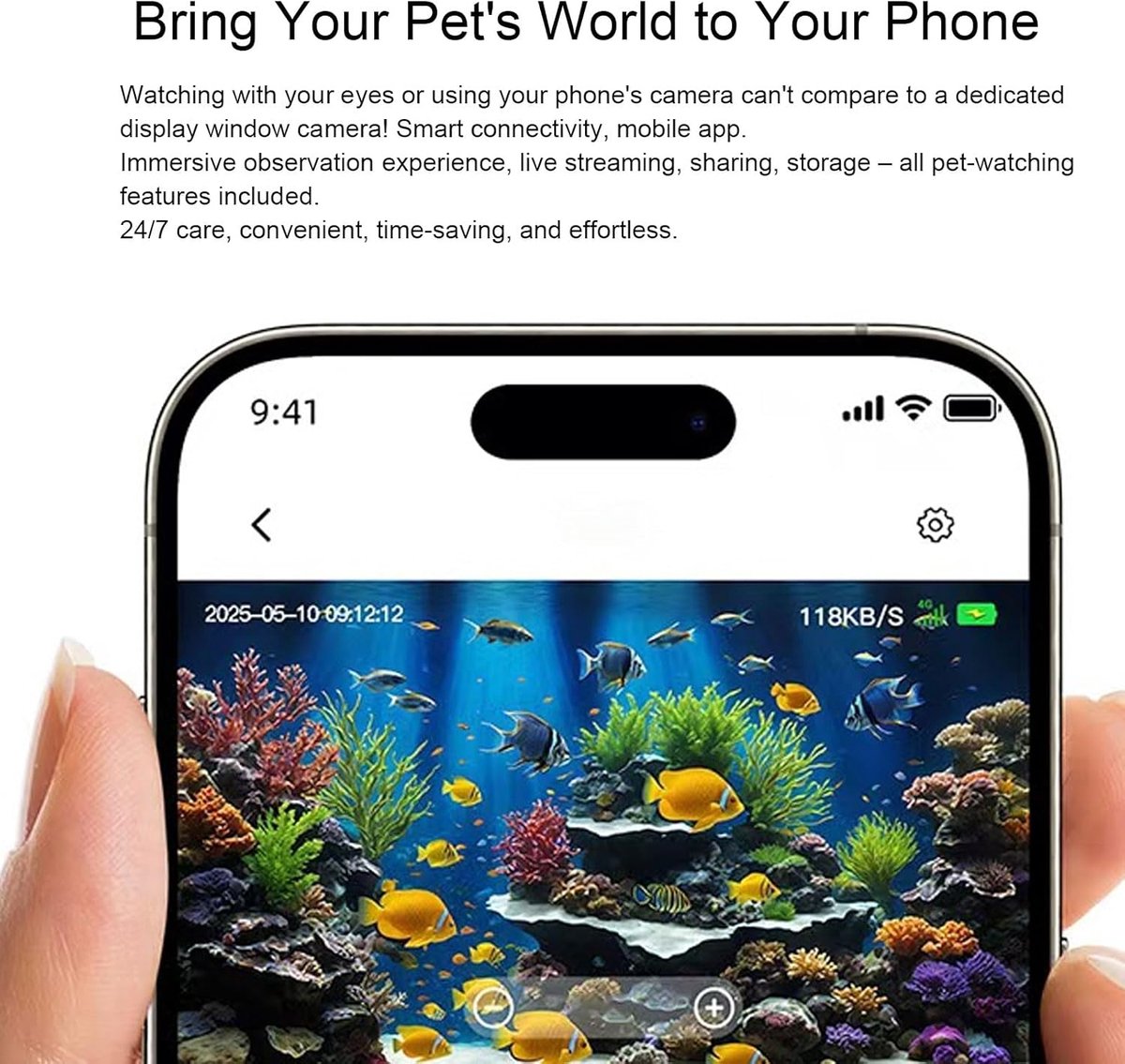 SnelShoppen - 2K Aquarium Camera met Anti-Glare Lens, 140° Wide Angle WiFi Camera, AI Bewegingsdetectie, Twee-Weg Audio, Nachtzicht voor Terrarium en