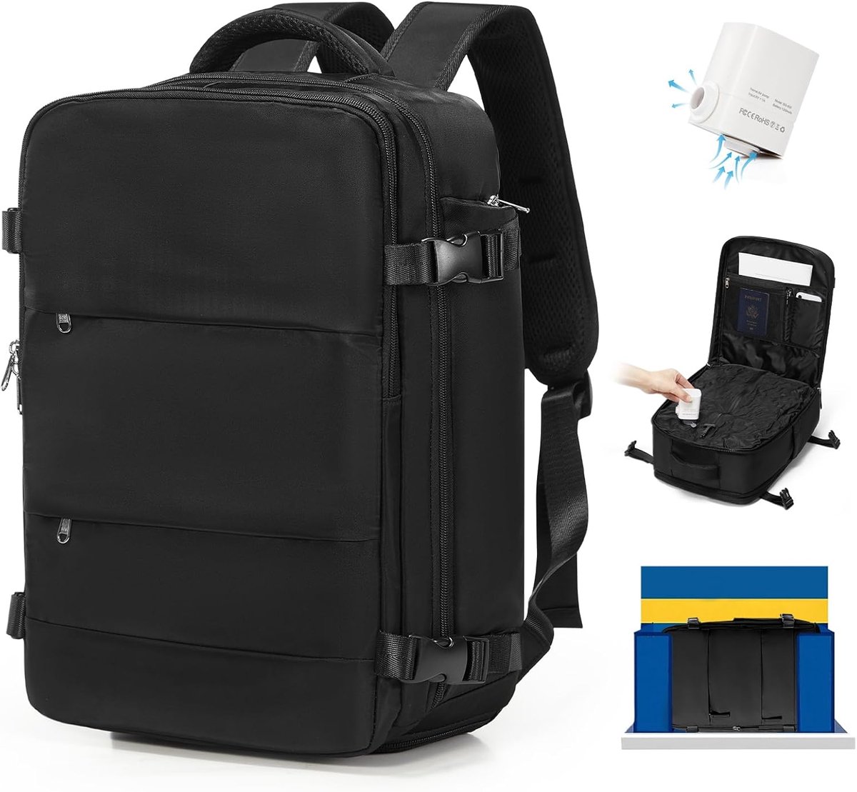 SnelShoppen - Vacuümrugzak Handbagage, Waterdichte Reisrugzak voor Easyjet, Weekendtas, Wandelrugzak, Casual Dagrugzak met Pomp, Onder de Stoel, E01-Z