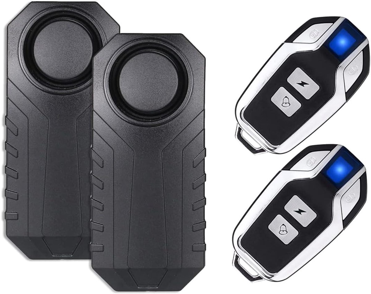 SnelShoppen - Upgraded Fietsalarm 2 Pack, Anti-Diefstal Beveiligingssensor voor Motorfiets, Scooter, E-Bike, Waterdicht 110dB, Gemakkelijk te Gebruike